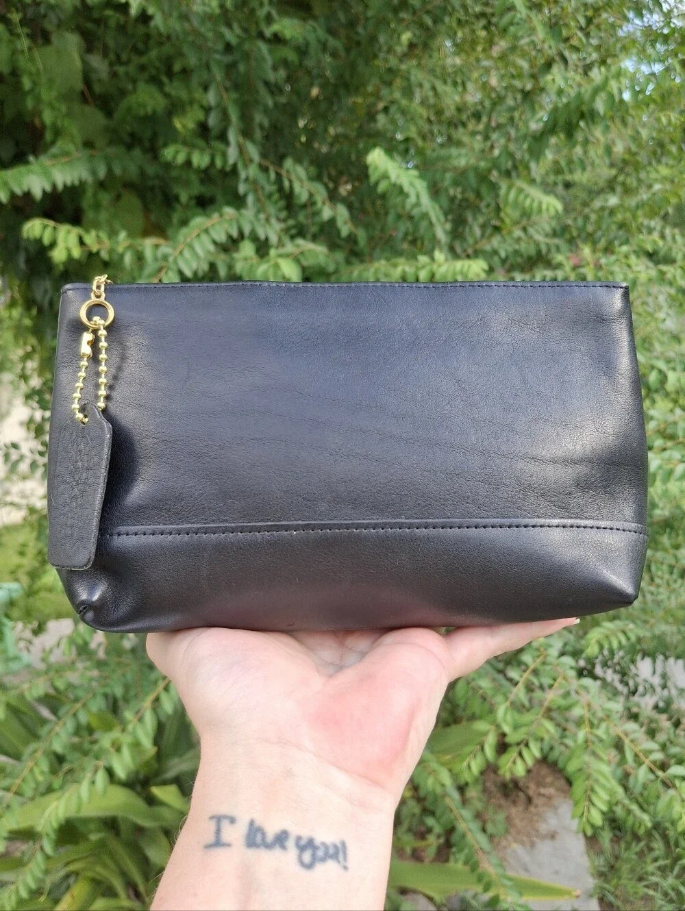 Vintage 90's Coach Black Glove-Tanned Leather Large Cosmetic Case Pouch #7172